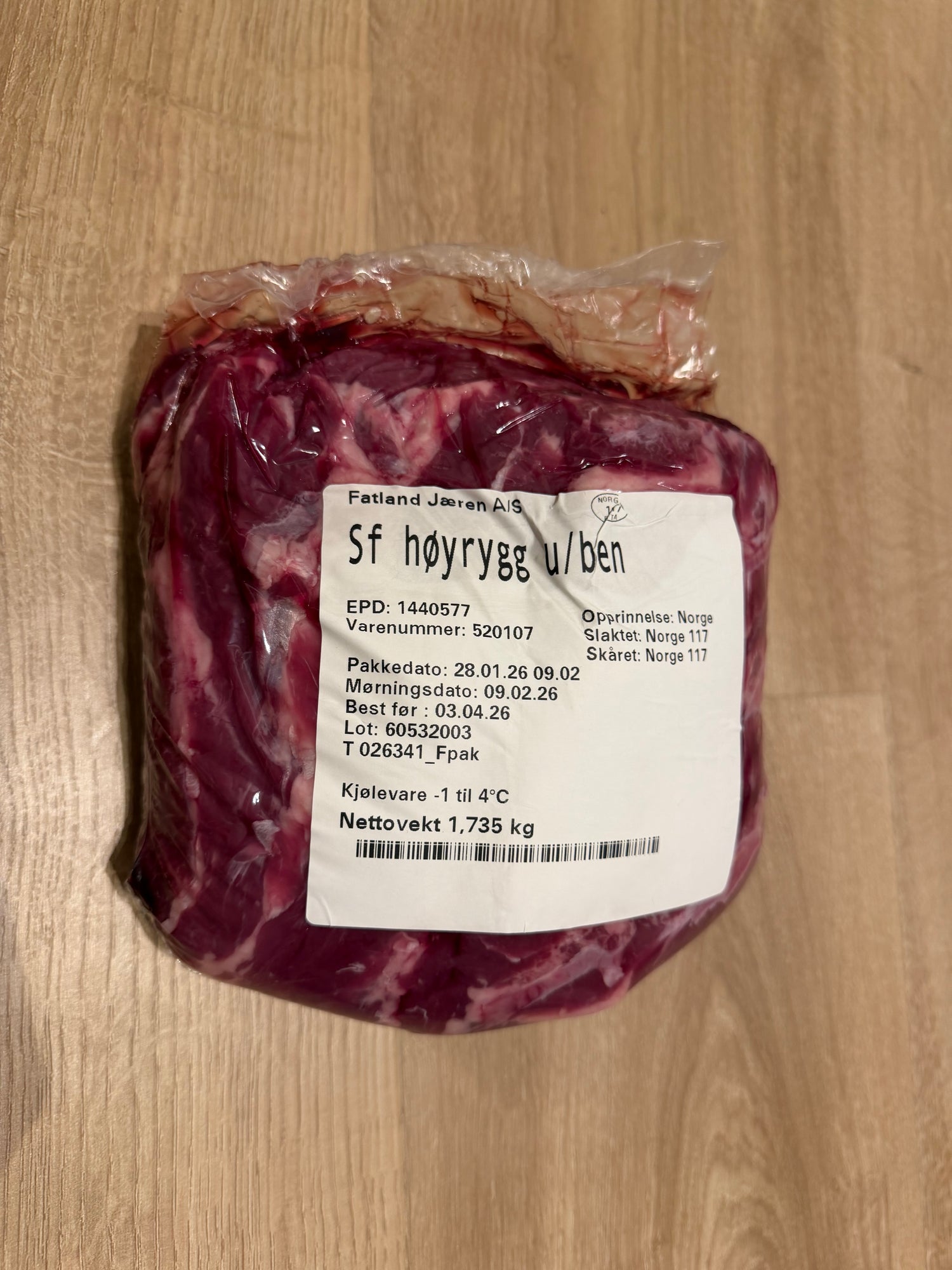 Høyrygg uten ben 400kr/kg